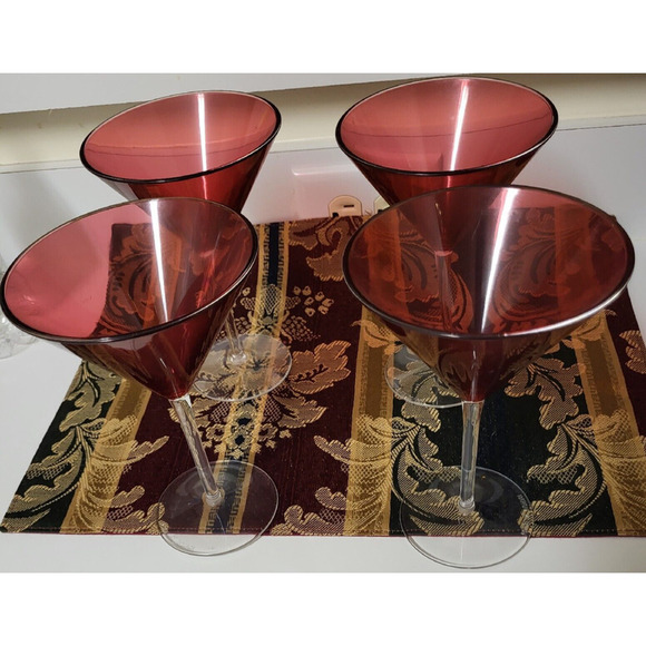 Martini Glasses Ruby Red/Cranberry Martini Glasses Set Of 4 Plastic Glasses - Picture 5 of 6